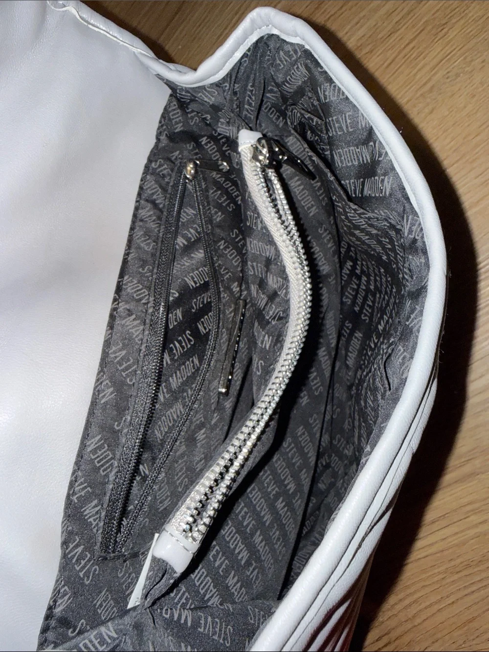 Steve Madden Quilted Light Gray Crossbody Bag with Chain Strap